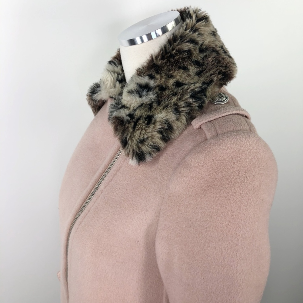 Rebecca Taylor Wool Pink Leopard Fur Collar Coat 0 - Picture 4 of 8